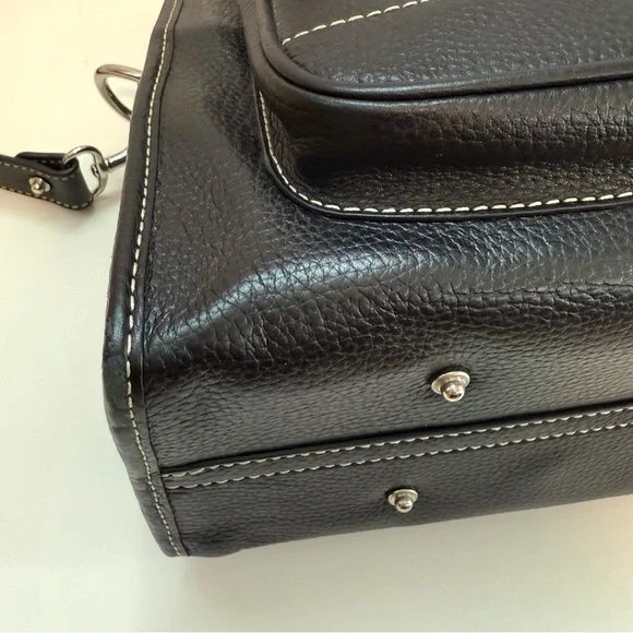 DOONEY & BOURKE Black Leather Double Pocket Tote Women's Satchel Shoulder Bag - Picture 9 of 11